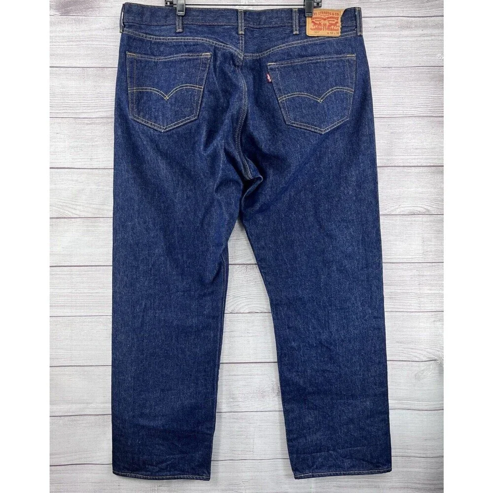 Levis 501 Original Fit Straight Jeans Mens 42x32‎ Dark Wash Blue Cotton